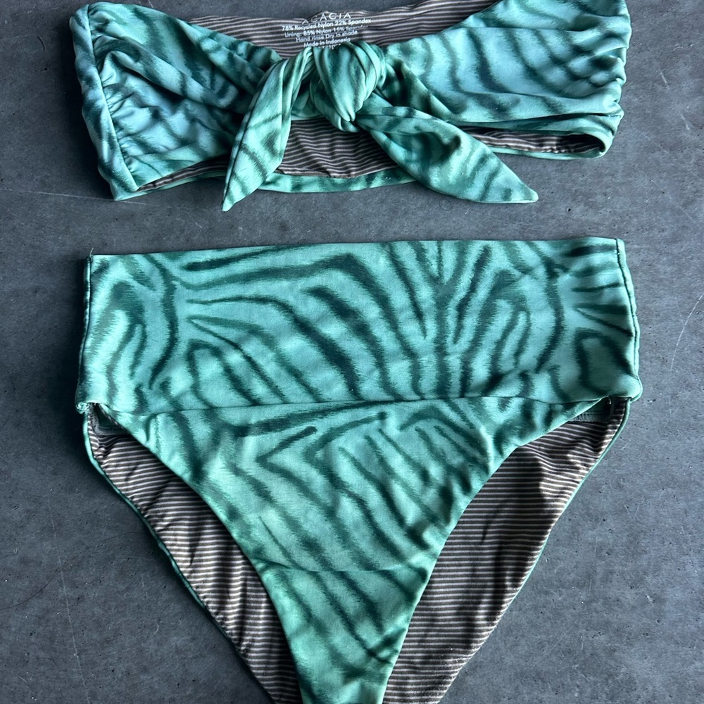 Green Zebra Print Bikini Set